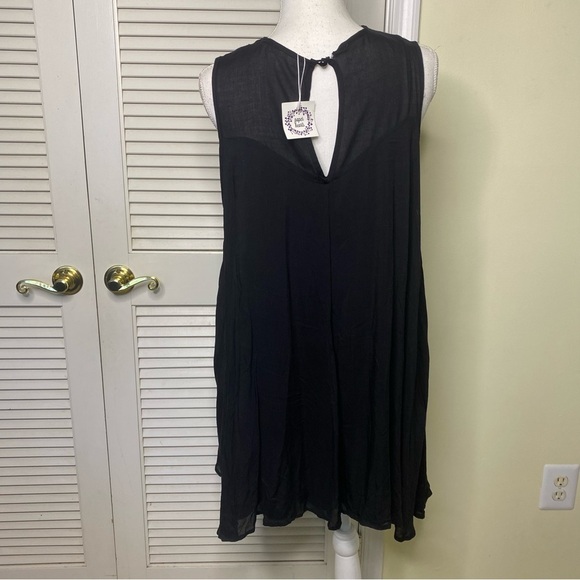 Entro small Black Lace Sleeveless Trapeze Swing Boho Dress - Picture 3 of 12